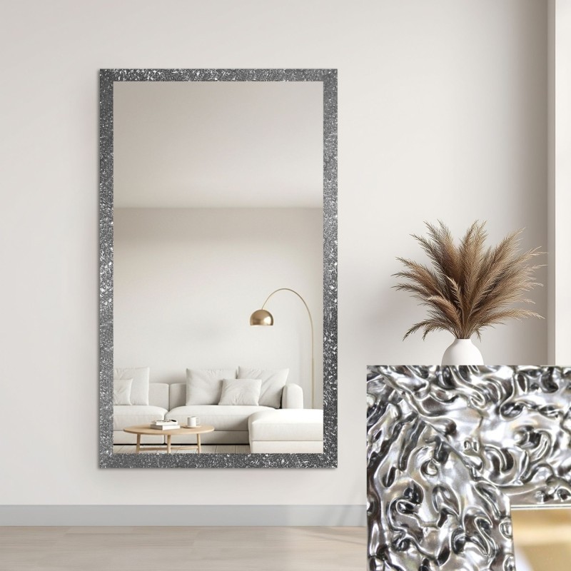 Miroir glamour dans un cadre luxueux argenté à finition haute brillance - 8002003