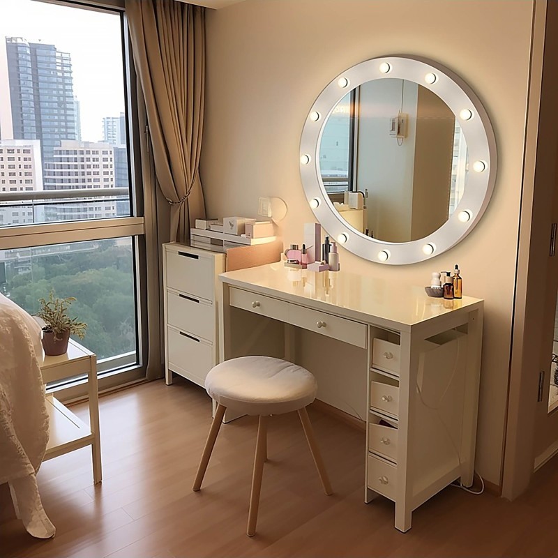 Miroir cosmétique rond avec ampoules dans un cadre en mdf - NEW YORK