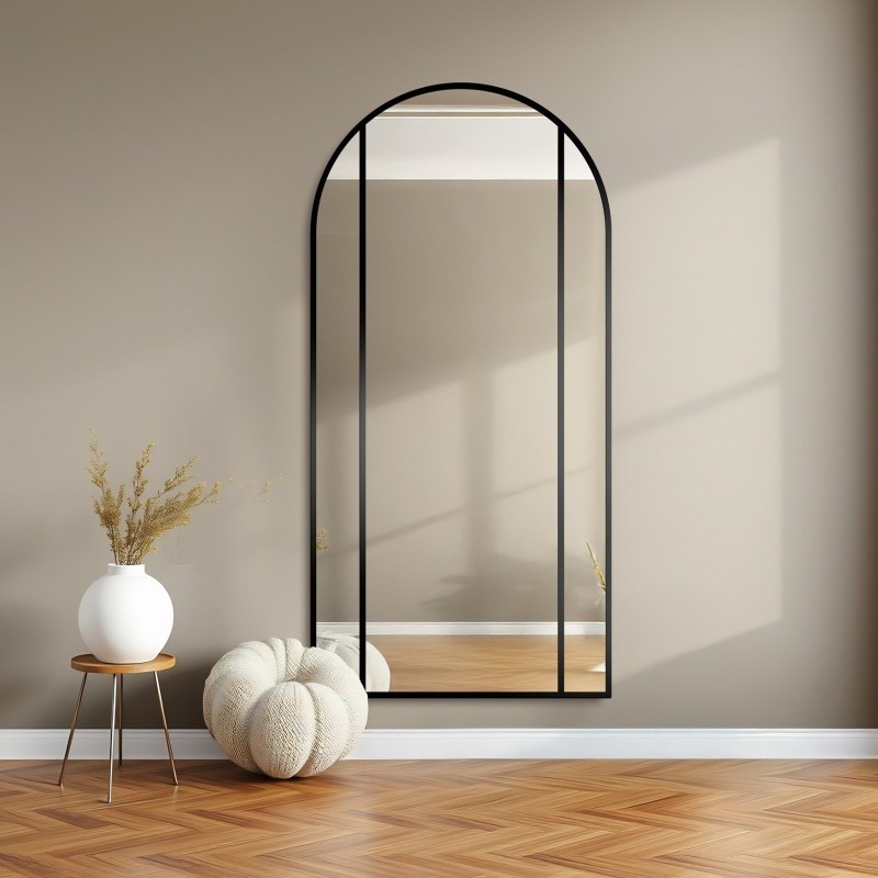 Miroir semi-ovale avec meneaux dans un cadre en mdf loft - ARO - couleur du cadre au choix