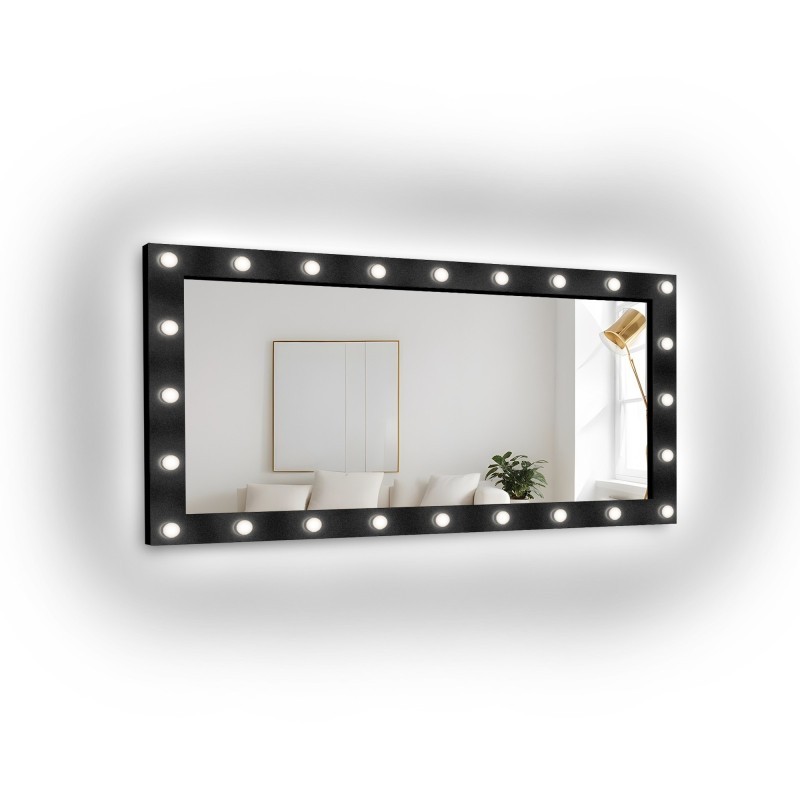 Miroir cosmétique rectangulaire avec ampoules intégrées, dans un cadre en MDF  - VEGAS