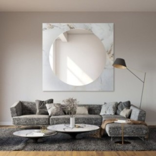 Miroir rond sur marbre blanc et doré en forme carrée – MARBLE BIANCO