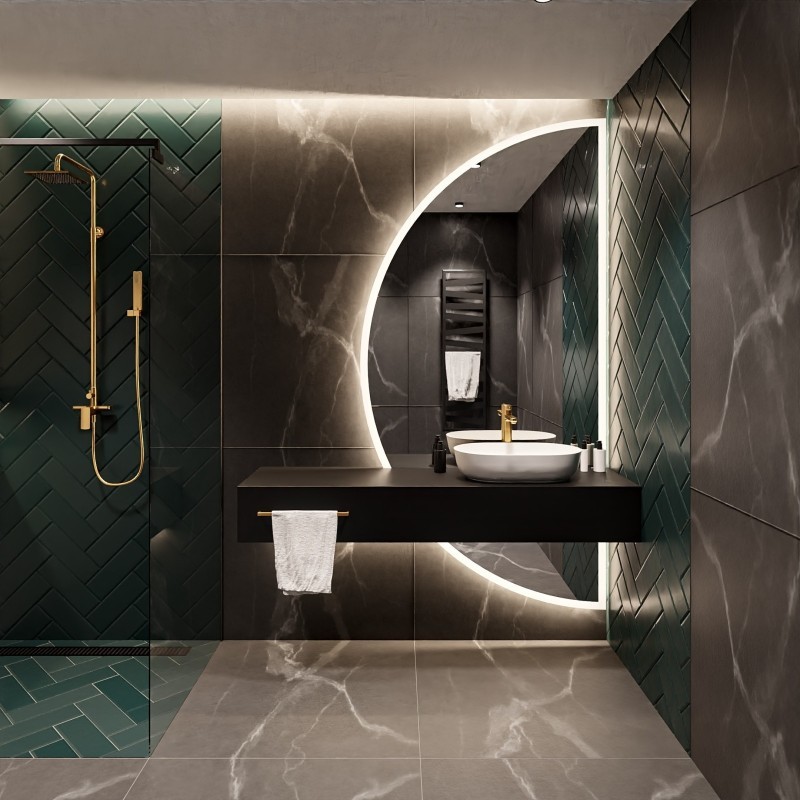 Miroir de salle de bain semi-circulaire en deux parties avec éclairage - DOPPIO LED II