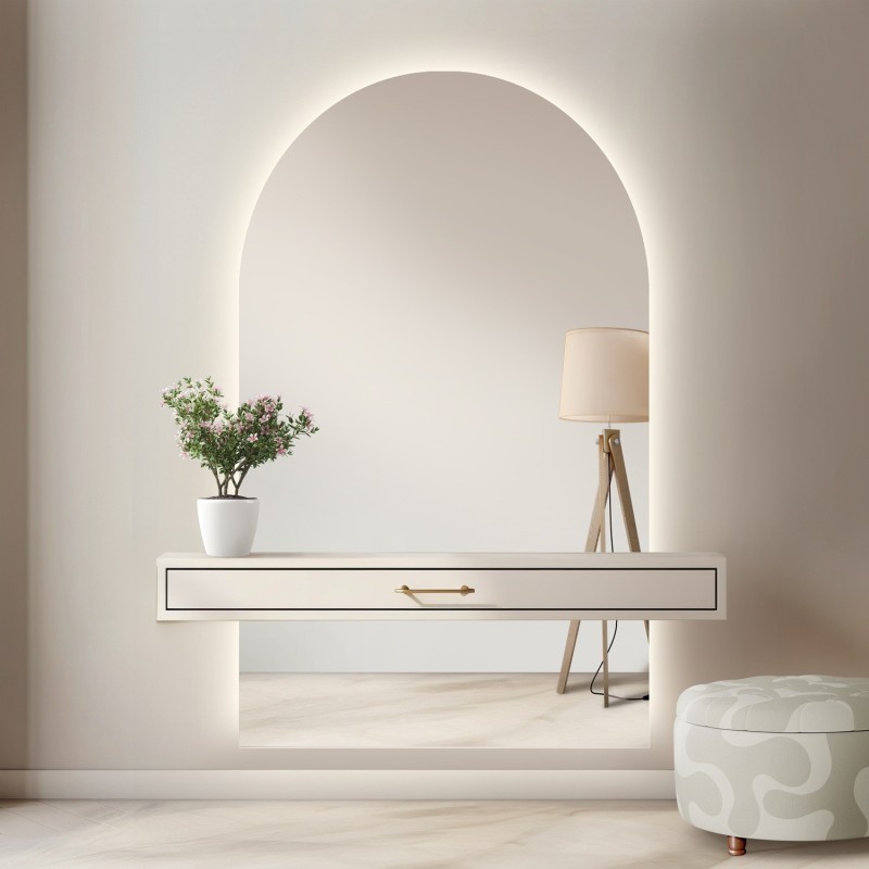 Miroir semi-ovale de salle de bain en deux parties avec éclairage - FRANK LED