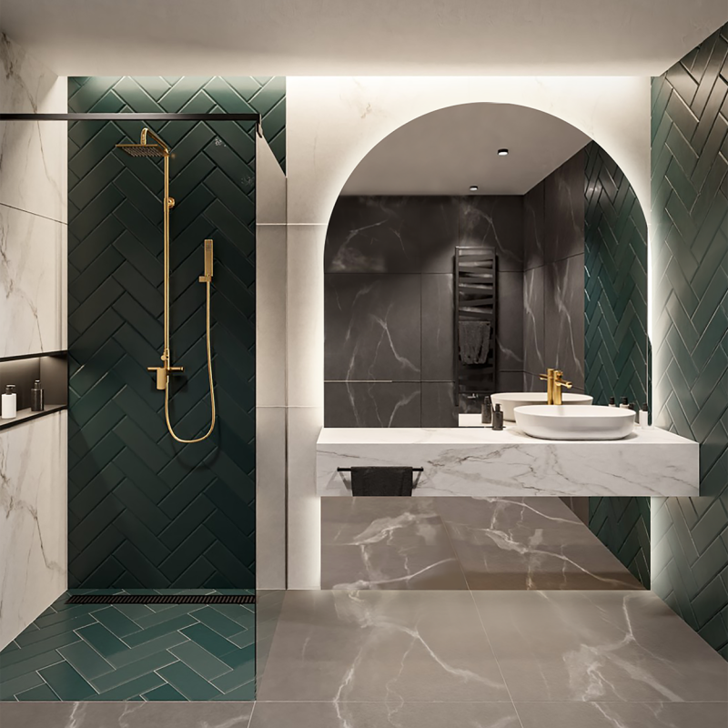 Miroir semi-ovale de salle de bain en deux parties avec éclairage - FRANK LED