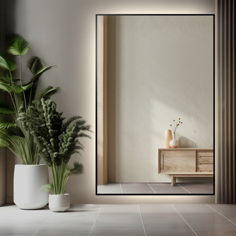 Miroir avec cadre noir et éclairage - 1201 LED - couleur du cadre au choix