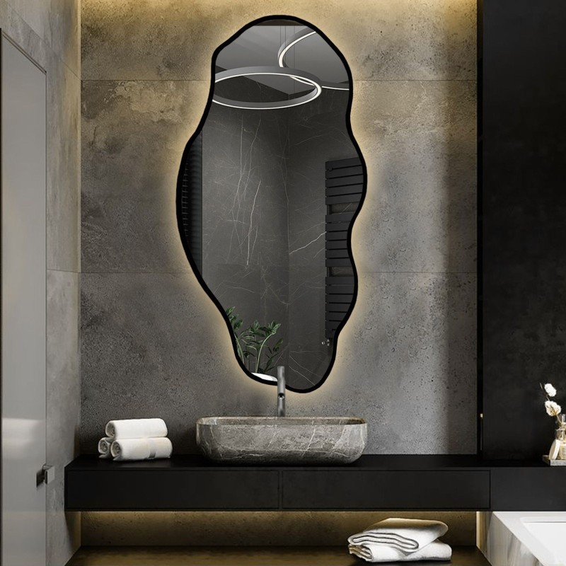 Miroir de forme organique dans un cadre avec éclairage - LOLIT IN LED FRAME
