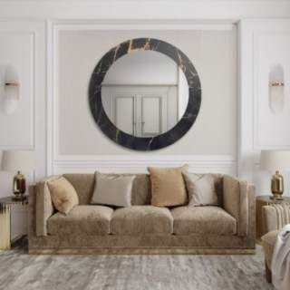 Miroir rond sur marbre noir et doré – MARBLE NOELLE