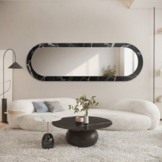 Miroir ovale sur marbre noir et argenté – MARBLE OVALIS