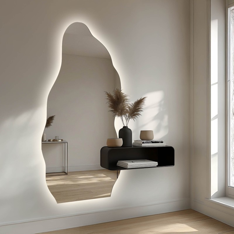 Miroir de forme irrégulière avec découpe d'armoire et éclairage - AURO 2 LED