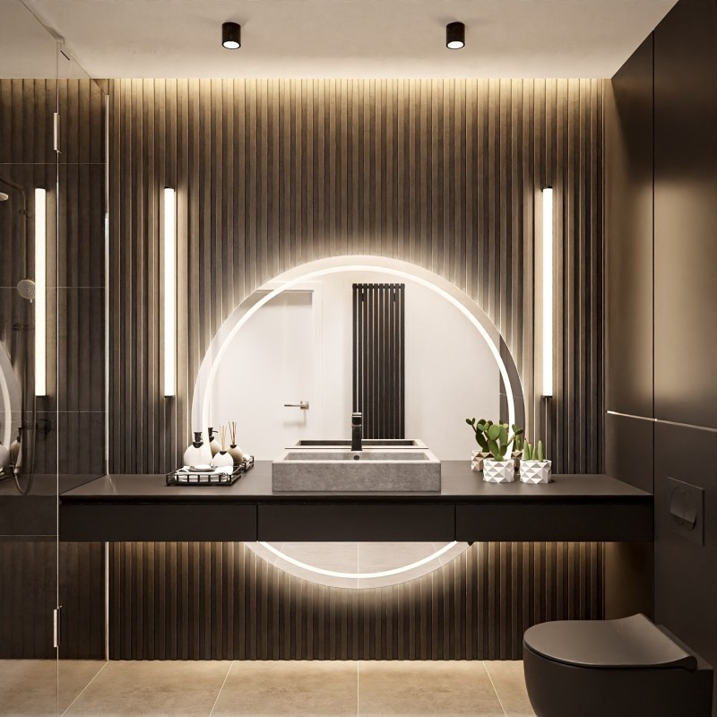 Miroir de salle de bains rond en deux parties avec éclairage WIRO LED I