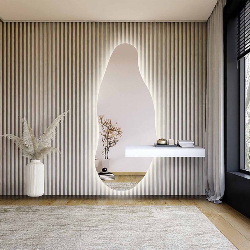 Miroir de forme irrégulière avec découpe d'armoire et éclairage - BARYT LED