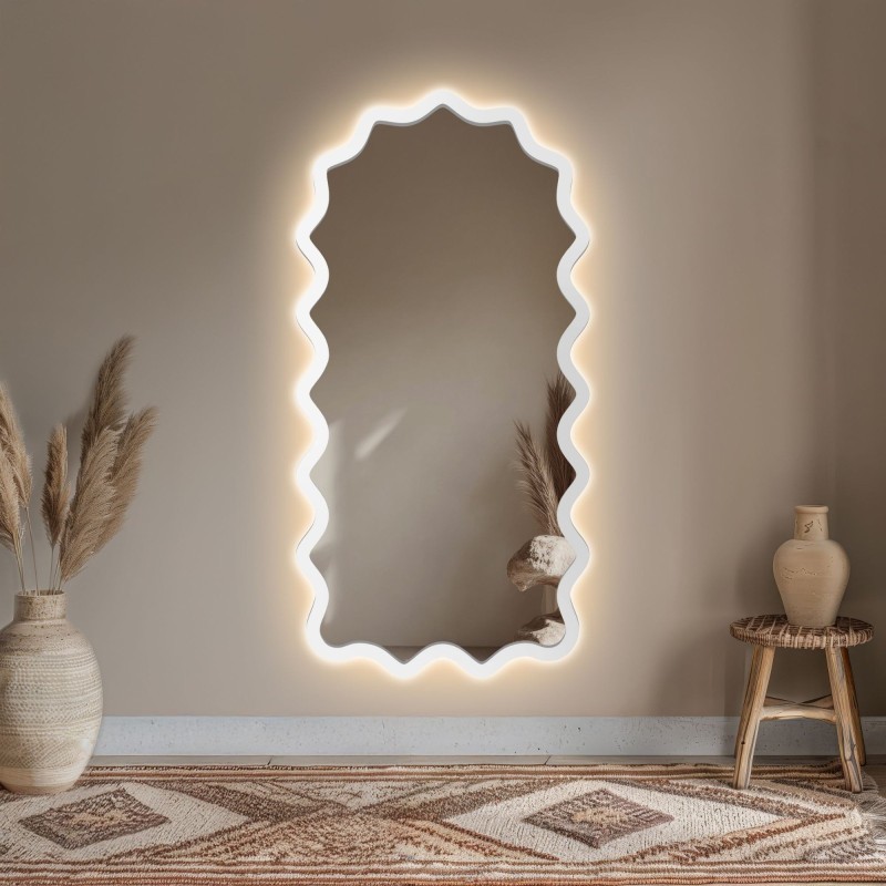 Miroir semi-ovale dans un cadre ondulé en MDF avec éclairage intégré - AQUARELLE SONA LED