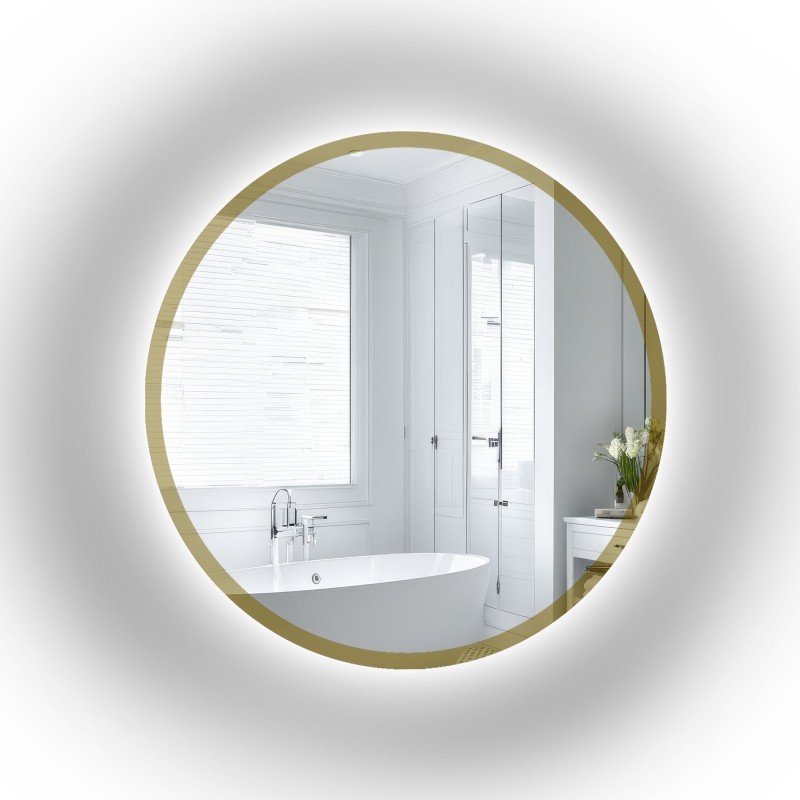 Miroir rond dans un cadre en or brillant avec éclairage - BELLA LED