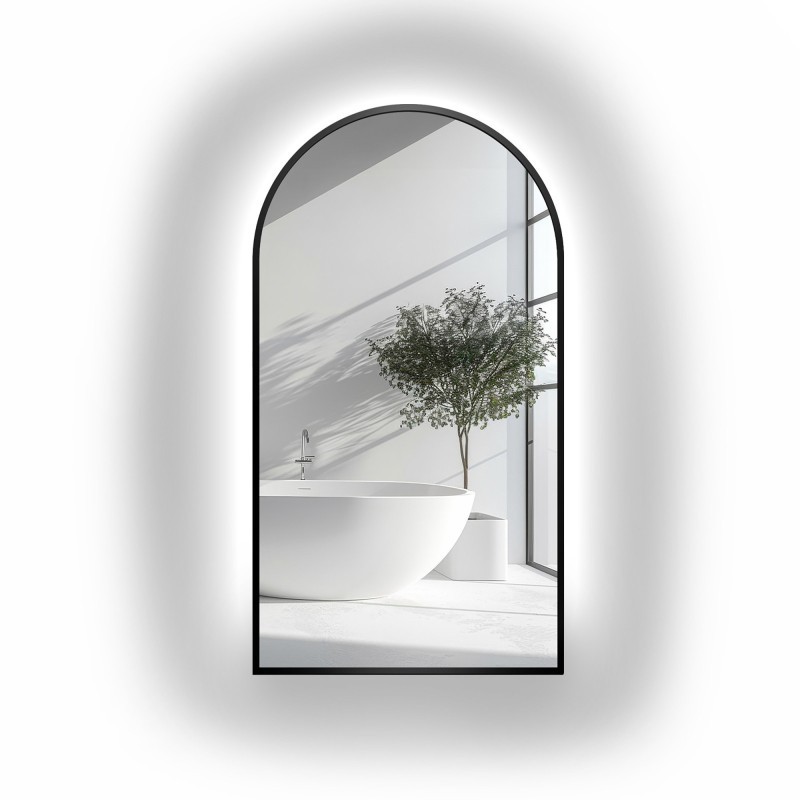 Miroir semi-ovale dans un cadre MDF noir avec éclairage - BERDO LED