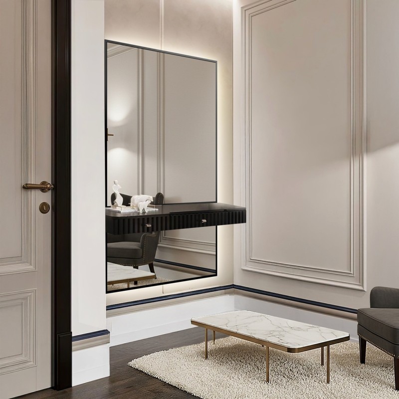 Miroir en cadre noir pour coiffeuse en deux parties avec éclairage LED - 1503 LED - couleur de cadre au choix