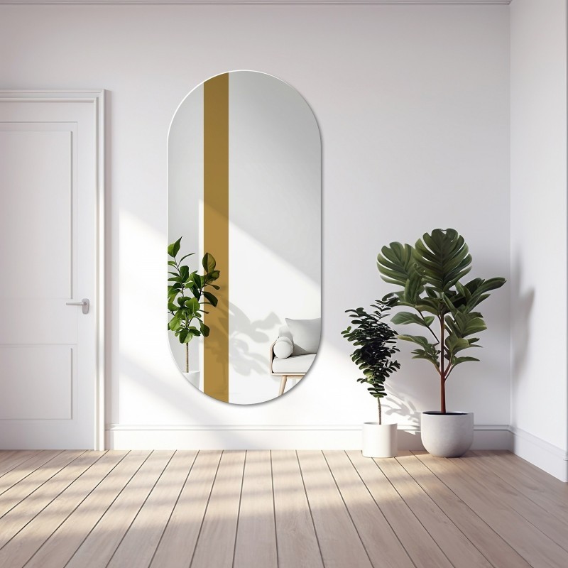 Miroir ovale avec bande décorative en or brillant - EMMA