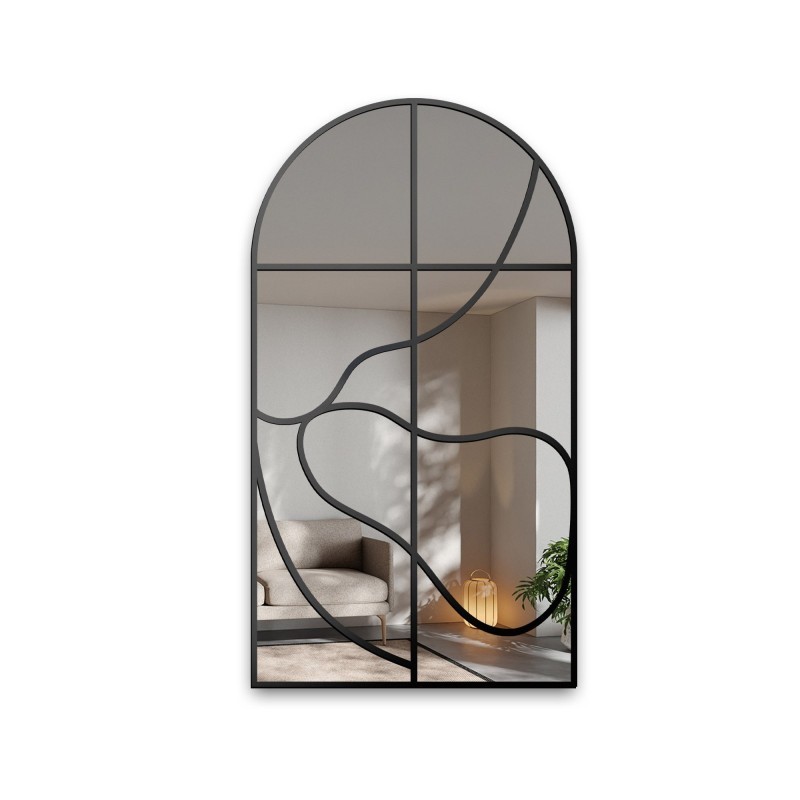 Miroir semi-ovale avec meneaux dans un cadre en mdf loft - JACOB - couleur du cadre au choix