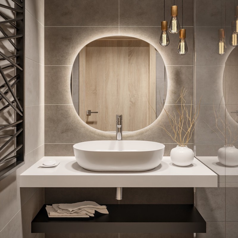 Miroir de salle de bain arrondi irrégulier avec éclairage - LAOS LED