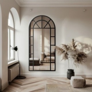 Miroir semi-ovale avec meneaux dans un cadre en mdf loft - FENÊTRE II - couleur du cadre au choix