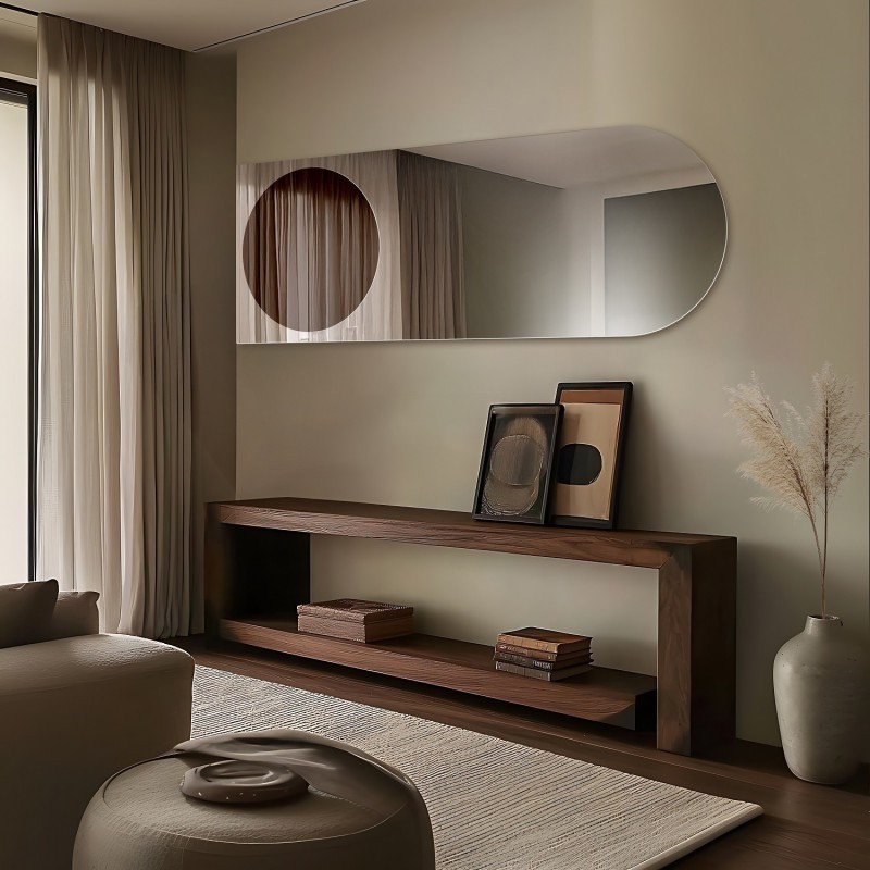 Miroir semi-ovale avec une plaque de miroir ronde brune – MOCHA CARAMEL