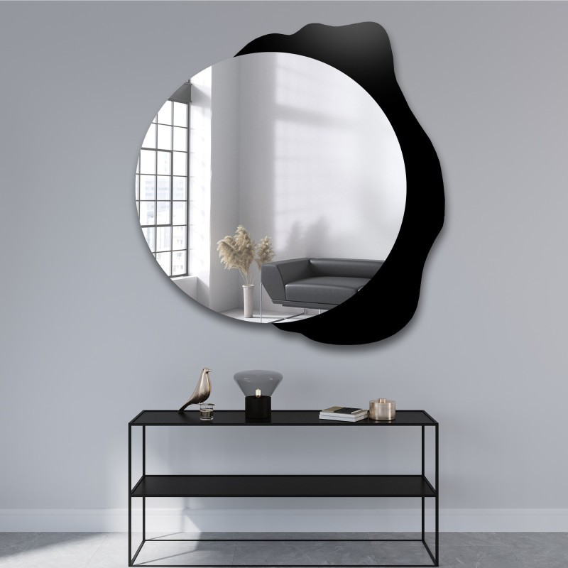 Miroir rond décoratif sur fond noir - PLAMKO