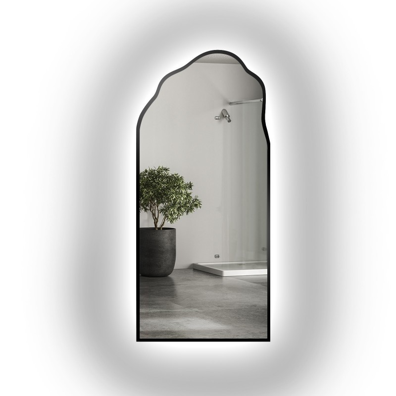 Miroir semi-ovale de forme organique dans un cadre avec éclairage - AURO IN LED FRAME 1