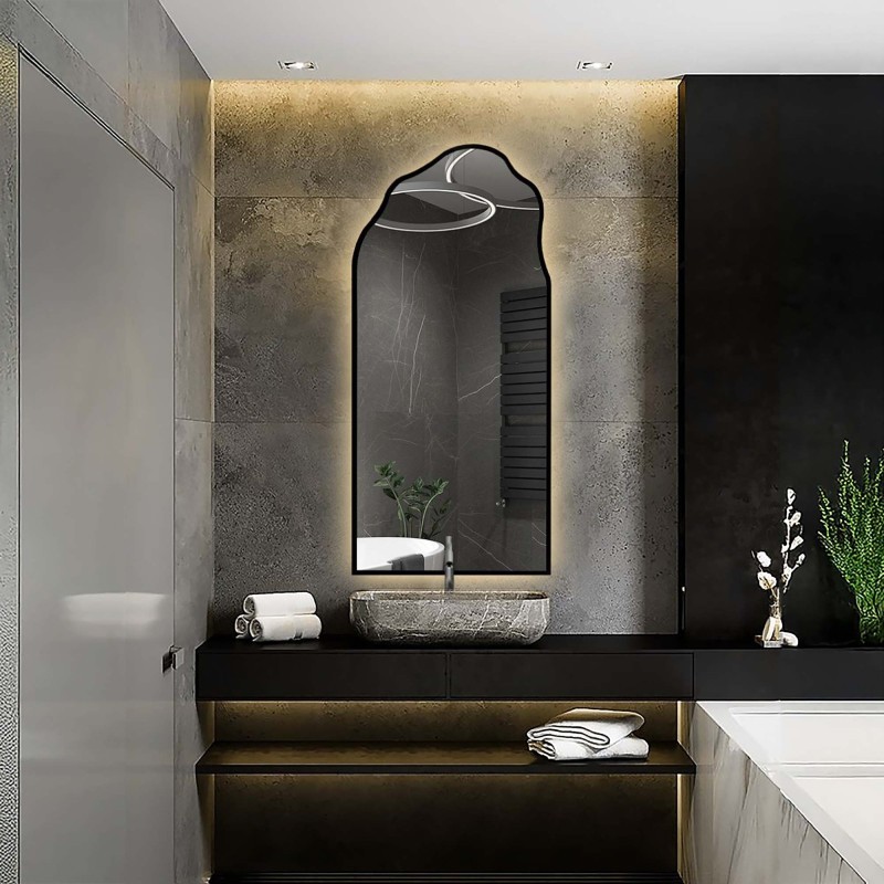 Miroir semi-ovale de forme organique dans un cadre avec éclairage - AURO IN LED FRAME 1