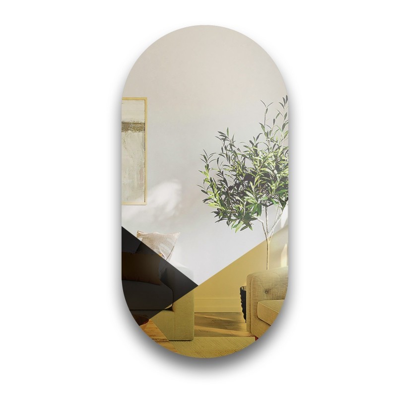 Miroir décoratif ovale exclusif en noir et or - ROYAL