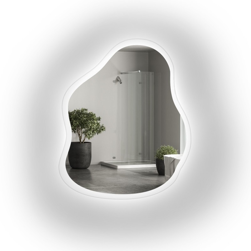 Miroir de forme organique sur verre flotté avec éclairage - STONE GLASS LED