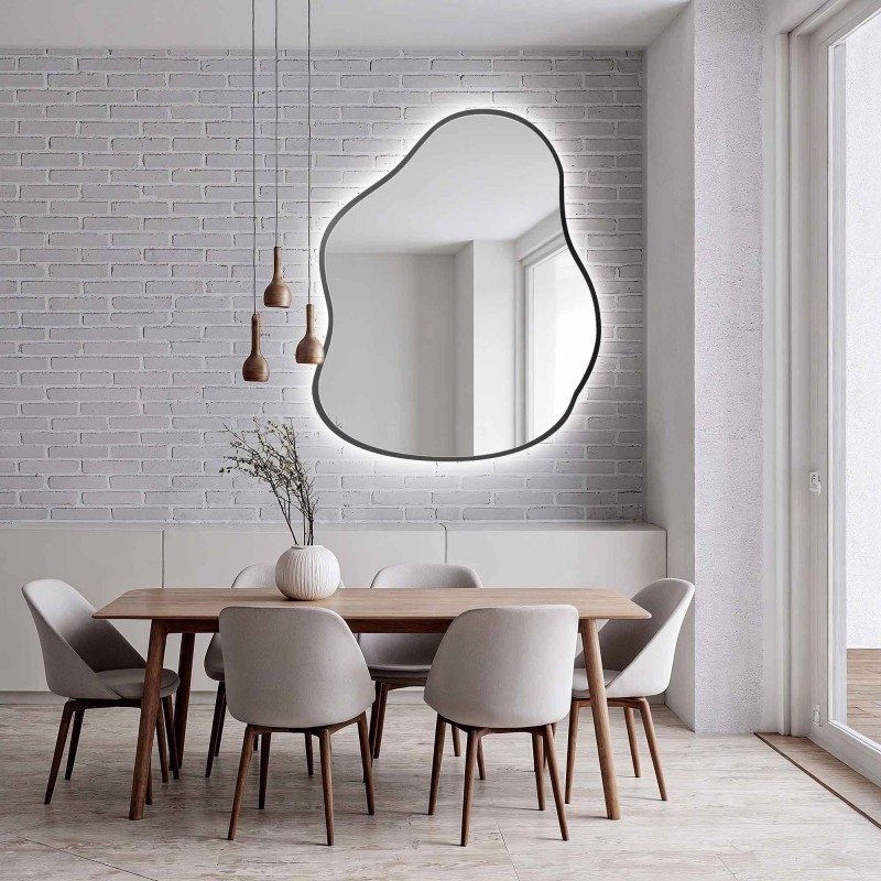 Miroir de forme organique dans un cadre avec éclairage - STONE IN LED FRAME