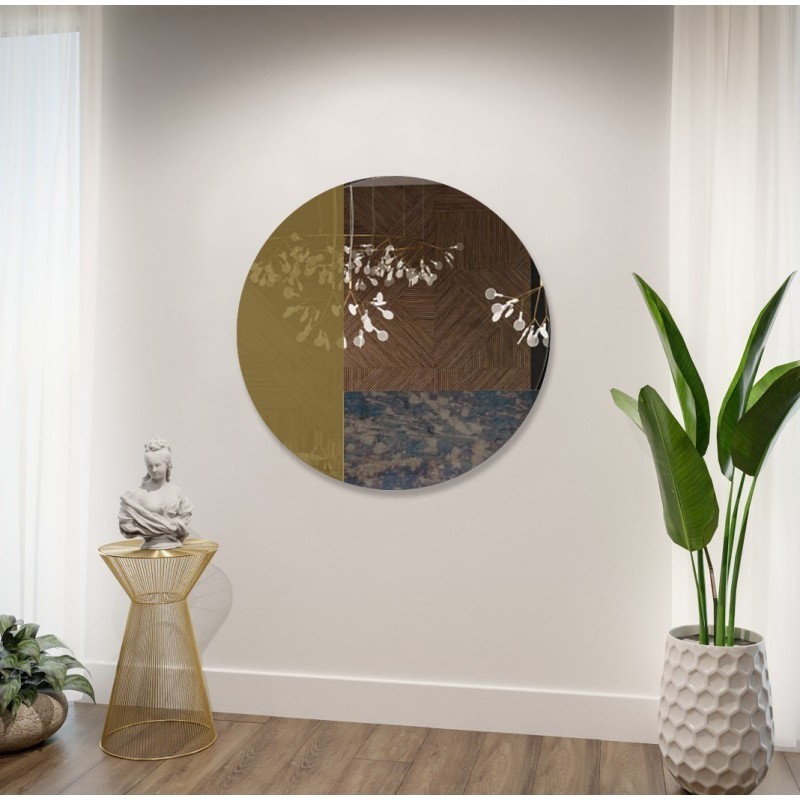 Miroir rond décoratif panneau coloré - brun et vieilli - TOMI
