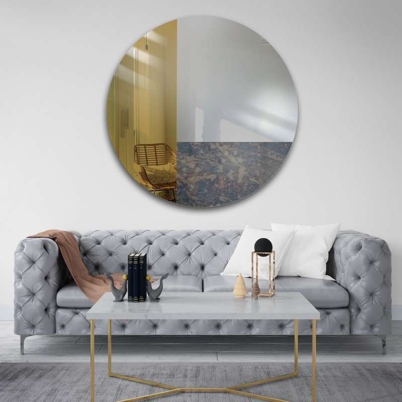 Miroir rond décoratif panneau coloré - brun et vieilli - TOMI