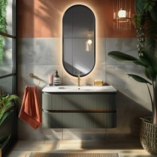 Miroir ovale dans un cadre MDF noir avec éclairage - OSKAR LED - couleur de cadre au choix