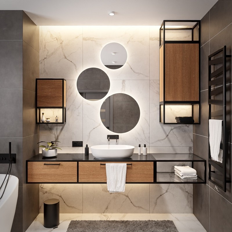 Set de trois miroirs ronds avec éclairage - TRES LED