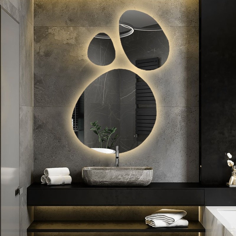 Set de trois miroirs de forme organique avec éclairage - OPALIT LED