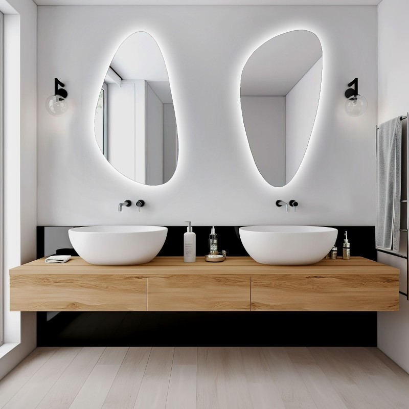 Jeu de deux miroirs de forme irrégulière avec éclairage - SELENIT LED