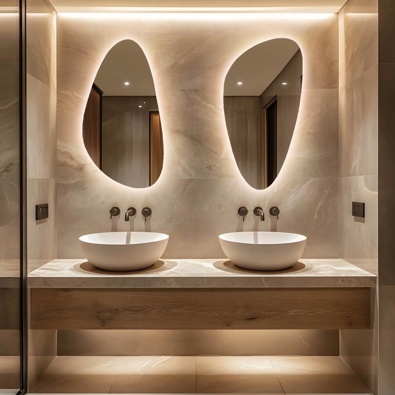 Jeu de deux miroirs de forme irrégulière avec éclairage - SELENIT LED