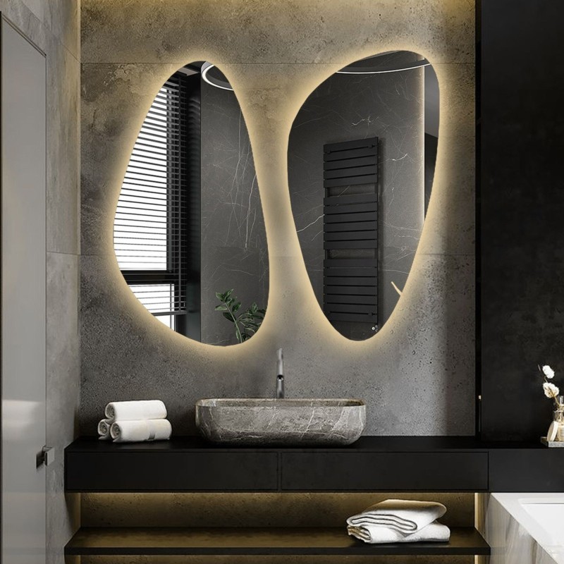 Jeu de deux miroirs de forme irrégulière avec éclairage - SELENIT LED