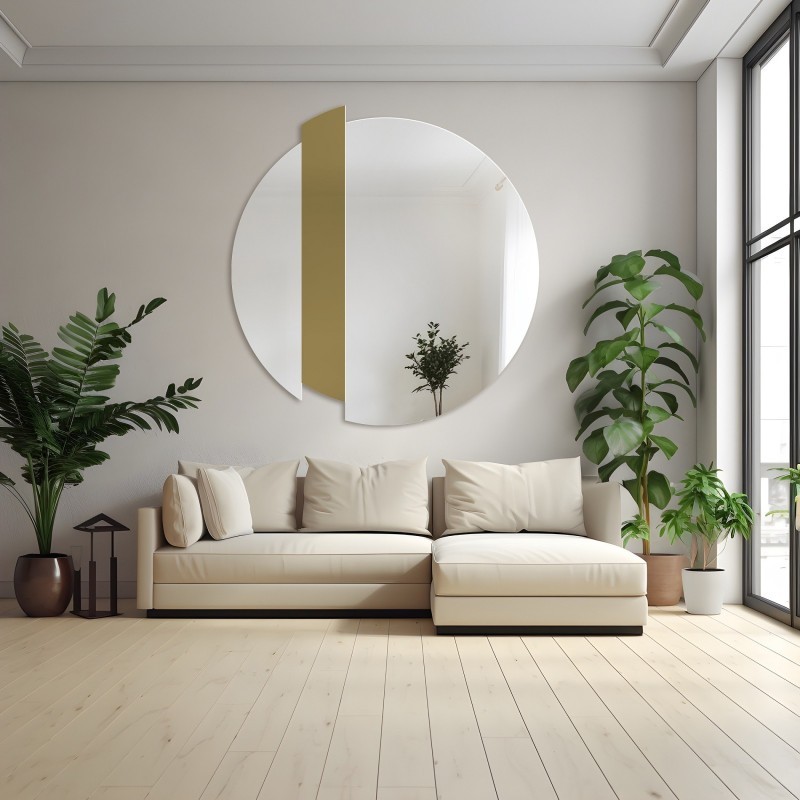 Miroir décoratif rond à rayures dorées - BONA