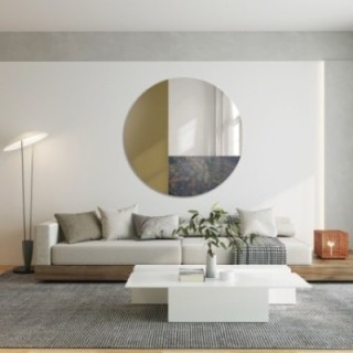 Miroir rond décoratif panneau coloré - brun et vieilli - TOMI