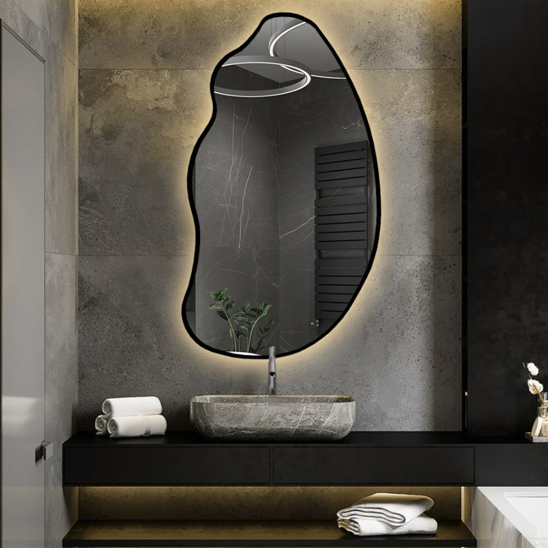 Miroir de forme organique dans un cadre avec éclairage - TOPAZ IN LED FRAME