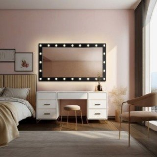 Miroir cosmétique rectangulaire avec ampoules intégrées, dans un cadre en MDF  - VEGAS