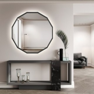 Miroir polygonal dans un cadre MDF noir - WIELO LED - couleur du cadre au choix