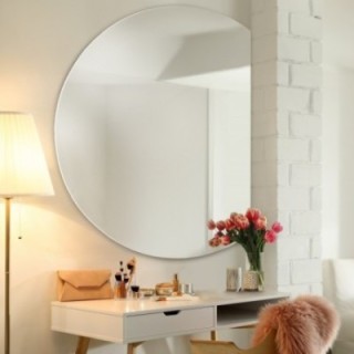 Miroir de salle de bains rond avec un côté coupé - CERCLE avec côté chanfreiné