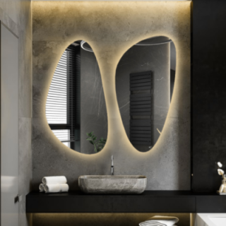 Jeu de deux miroirs de forme irrégulière avec éclairage - SELENIT LED