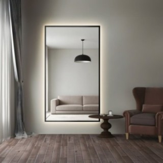 Miroir dans un cadre noir avec éclairage - 1503 LED - couleur du cadre au choix