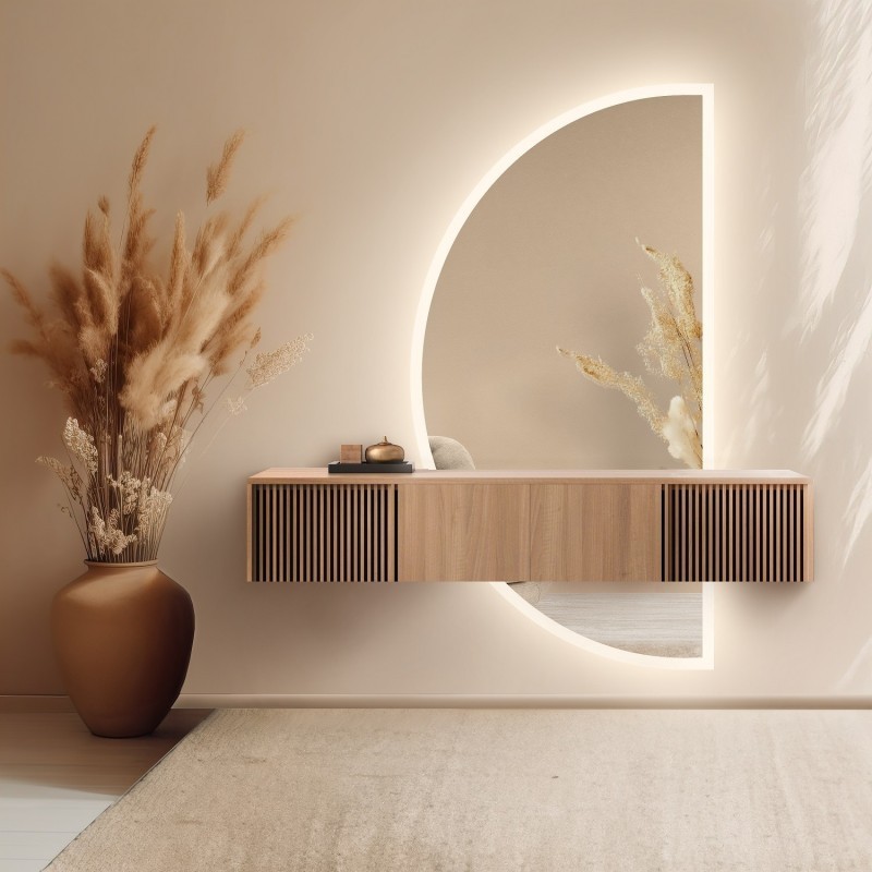 Miroir de salle de bain semi-circulaire en deux parties avec éclairage - DOPPIO LED II