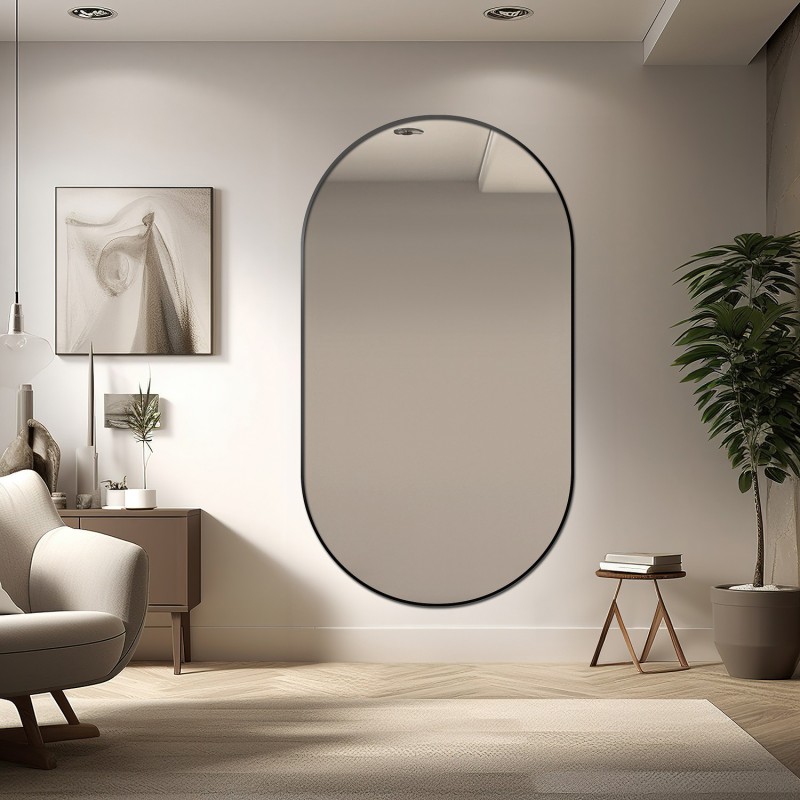 Miroir ovale avec cadre SLIM en MDF noir - OLI - couleur du cadre au choix