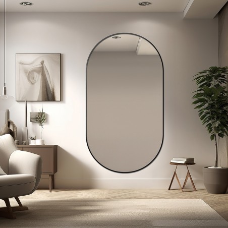 Miroir ovale avec cadre SLIM en MDF noir - OLI - couleur du cadre au choix
