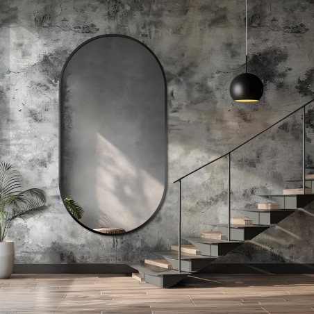 Miroir ovale avec cadre SLIM en MDF noir - OLI - couleur du cadre au choix